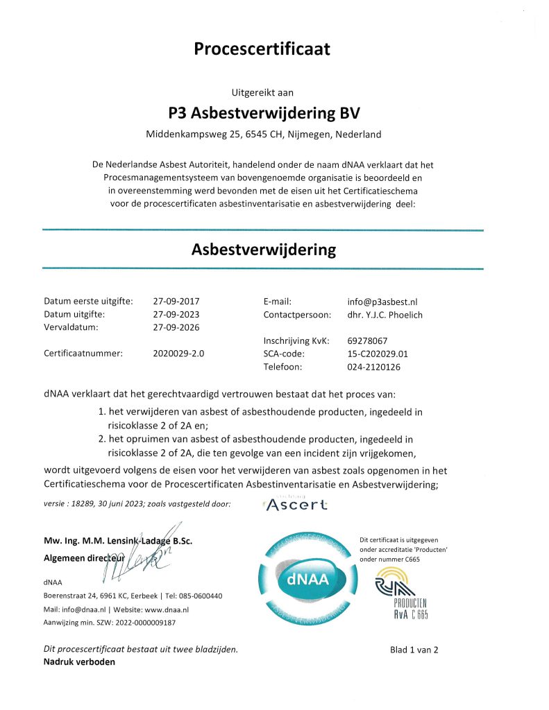 Certificaat 01 01 | p3 asbestverwijdering